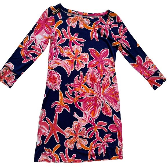 Lilly Pulitzer Sophie Dress Size XS Starfish Floral Navy Pink Preppy Resort - Picture 3 of 12